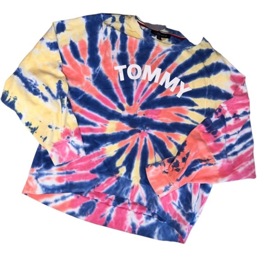 Tommy Hilfiger Graphic Logo Tie Dye Crew‎ Neck Sweatshirt Size L
